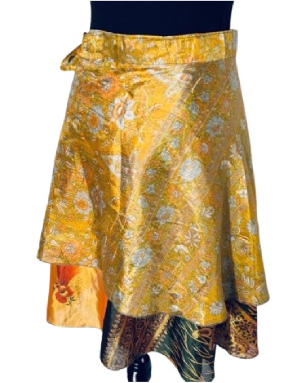 100% Silk PATHS OF THE SPIRIT Wrap Skirt  Boho Bohemian Small Medium Large